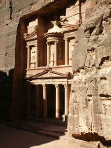 The Treasury at Petra with new excavations beneath the grate at the entrance