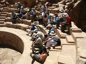 The Theatron at the Great Temple in Petra, with Artemis Joukowsky explaining things
