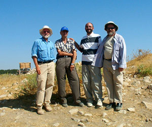 Doug Clark, Adeeb Abu Shmais and Jihad Haroun (both of the Department of Antiquities) and Larry Herr during a visit to the tell