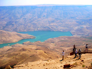 The majestic Wadi Mujib with water in a recently dammed reservoir (photo courtesy Stefanie Elkins)