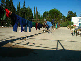 Part of the laundry being hung out to dry