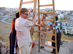 Support for 5-meter ladder for photography (photo courtesy Kent Bramlett)