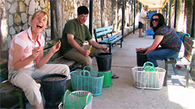 Anita, Hew, and Stephanie McIntosh demonstrating typical attitudes toward washing buckets and buckets and buckets of pottery