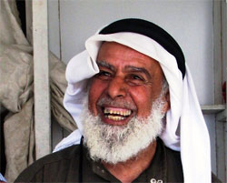 Mohamad the tent-maker in Madaba smiling