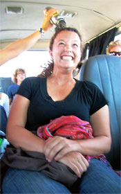 Stephanie Receiving Personalized Cooling on the Dig Bus